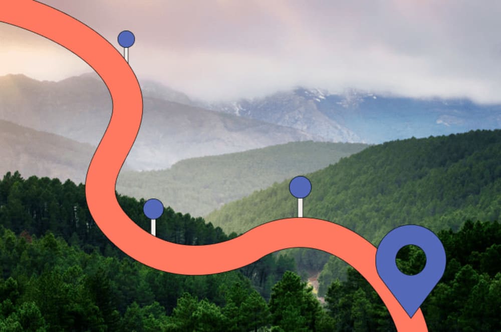 Mountain scenery with a graphic path drawn over it, symbolising foundational skills