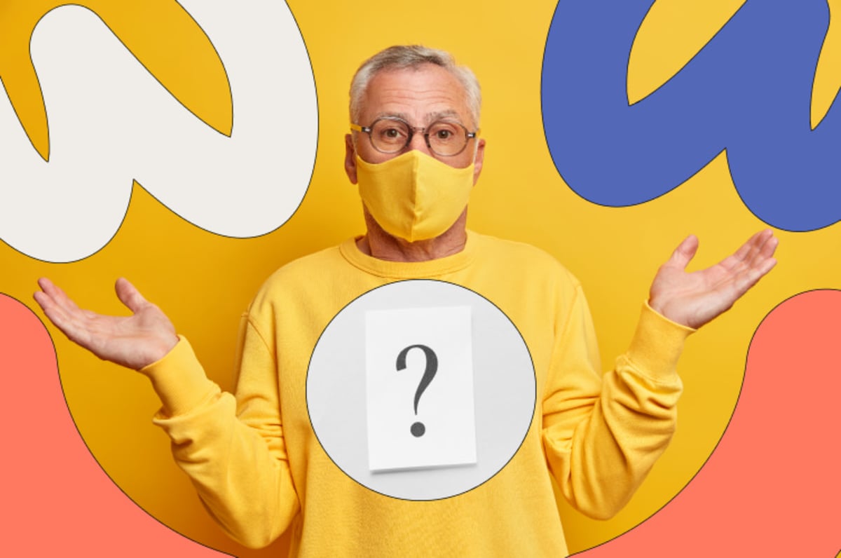 Man wearing face mask with a question mark