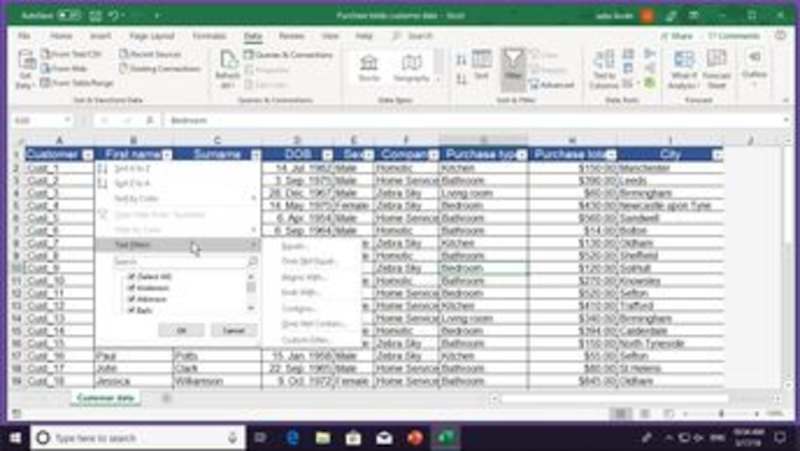 Excel Office 365: Sorting & Filtering Data