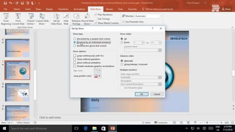 Customizing a Slide Show in PowerPoint 2016: Set Up a Slide Show