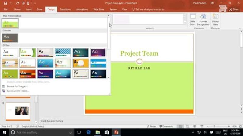 Developing a PowerPoint 2016 Presentation: Work With Themes