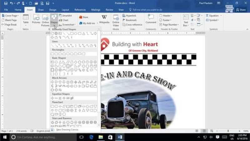 Using Custom Graphic Elements in Word 2016: Draw Shapes