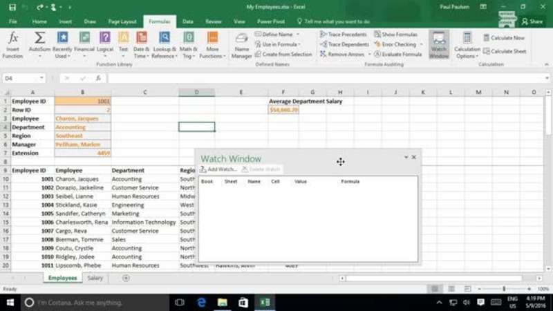 Using Lookup Functions and Formula Auditing in Excel 2016: Watch and Evaluate Formulas