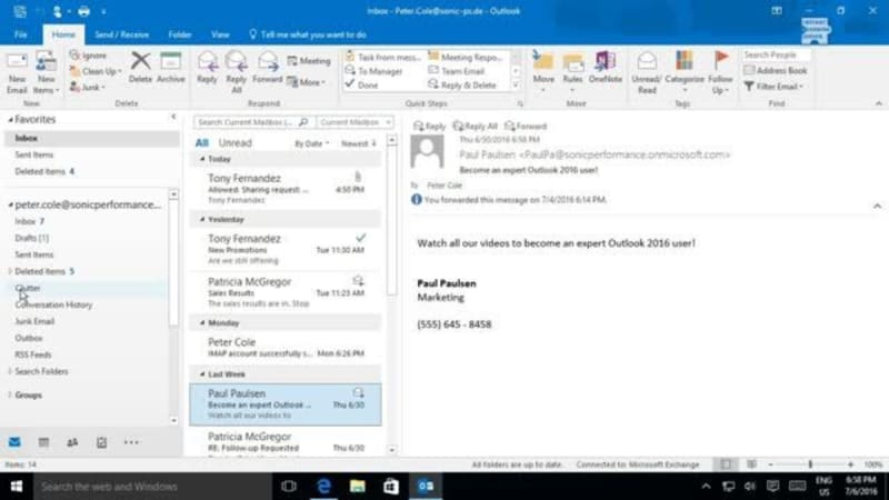 Organizing, Searching, and Managing Messages in Outlook 2016: Clutter