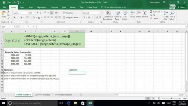 Working With Functions in Excel 2016: Functions Similar to the IF Function