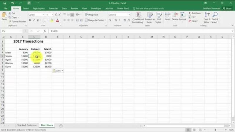 SkillPath® Excel 2016 Charts and Graphs: Topic 2 -- Using Columns in Sales Charts
