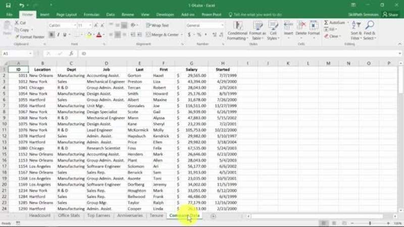 SkillPath® Excel 2016 Pivot Tables: Topic 4 -- Using Pivot Tables for Company Personnel Data