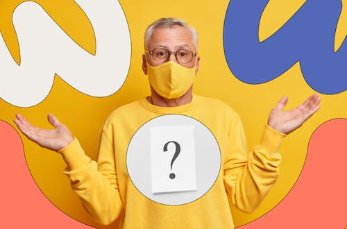 Man wearing face mask with a question mark