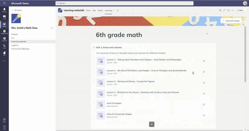 learning resources within Microsoft Teams interface