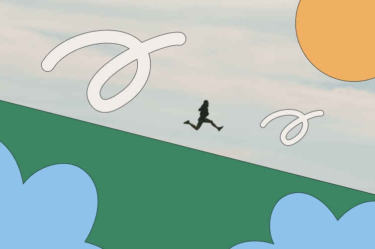 Bright graphic of person skipping down a hill