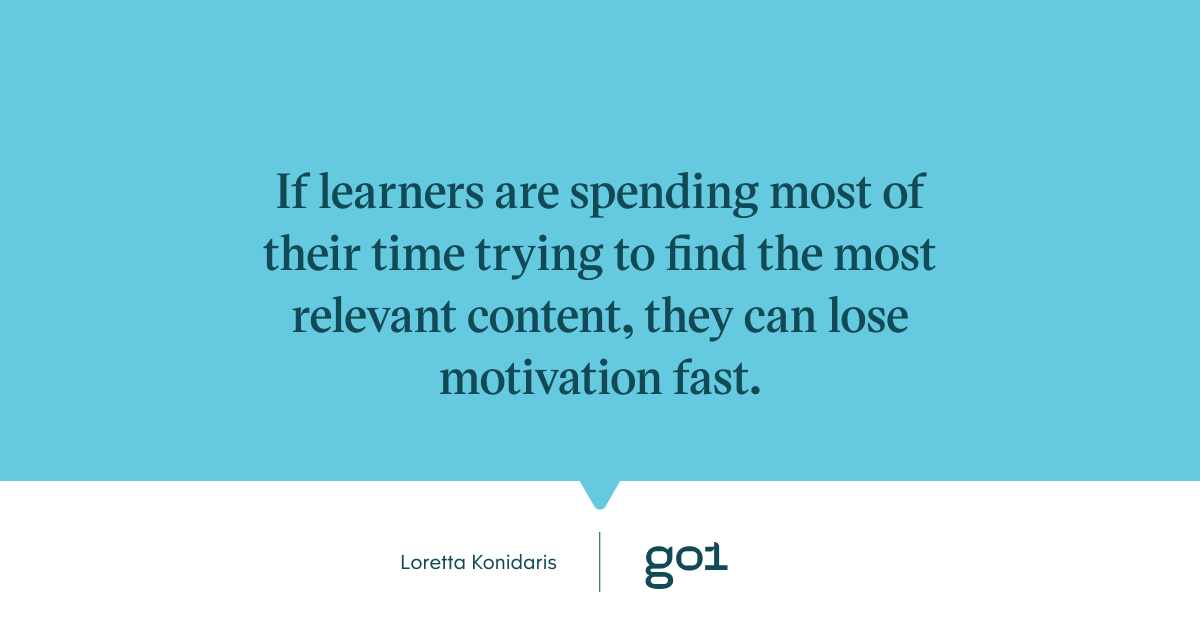 Quote graphic: If learners are spending most of their time trying to find the most relevant content, they can lose motivation fast