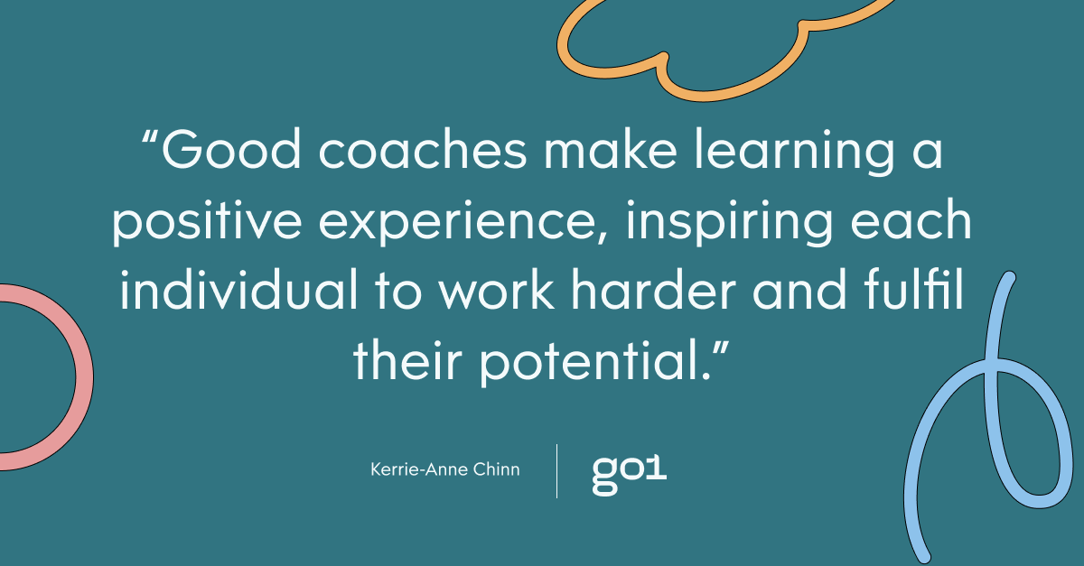 Pull quote with the text: Good coaches make learning a positive experience, inspiring each individual to work harder and fulfil their potential