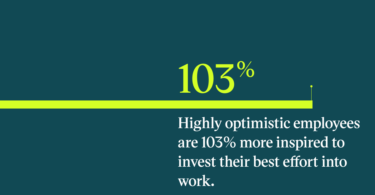Pull quote graphic: Highly optimistic employees are 103% more inspired to invest their best effort into work.
