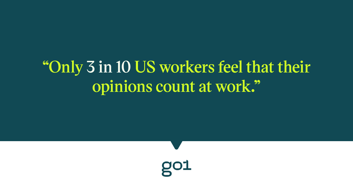 Pull quote with text: Only 3 in 10 US workers feel that their opinions count at work