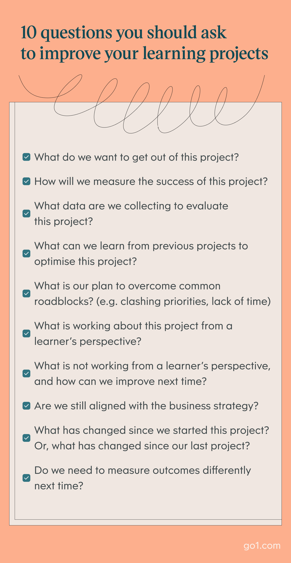 Infographic of 10 questions you should ask to improve your learning projects