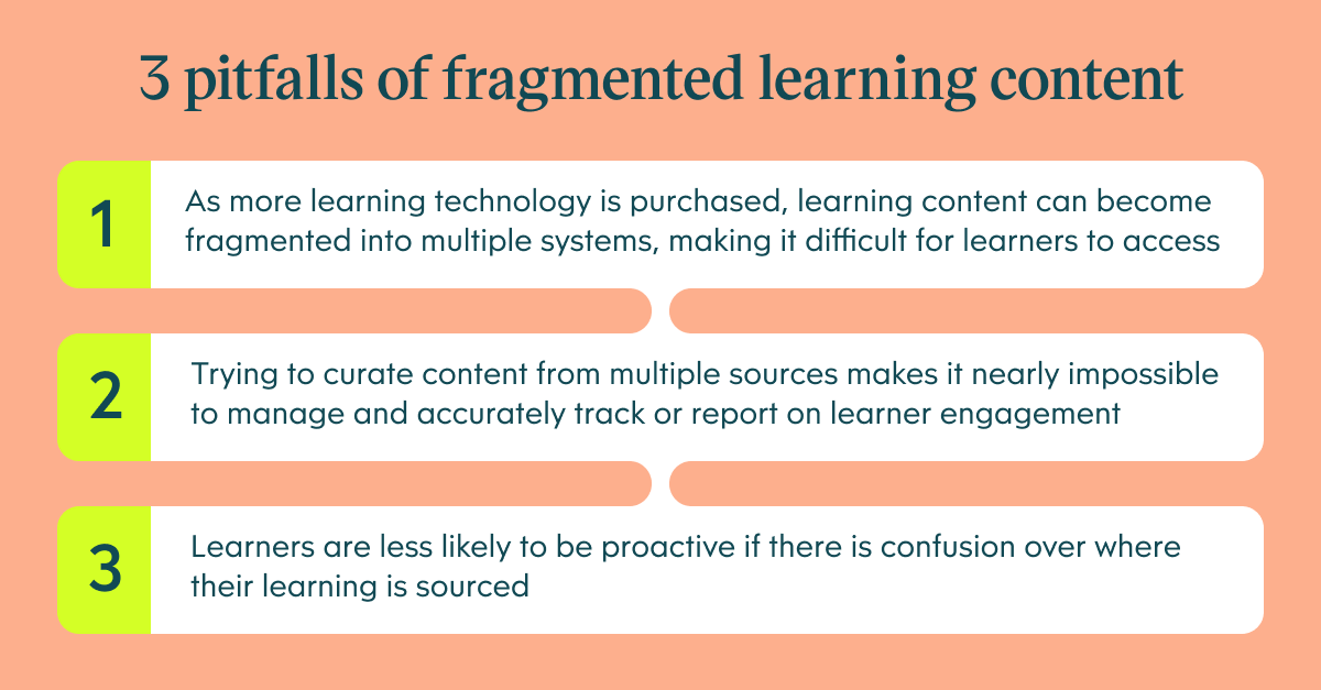 Infographic about 3 pitfalls of fragmented learning content