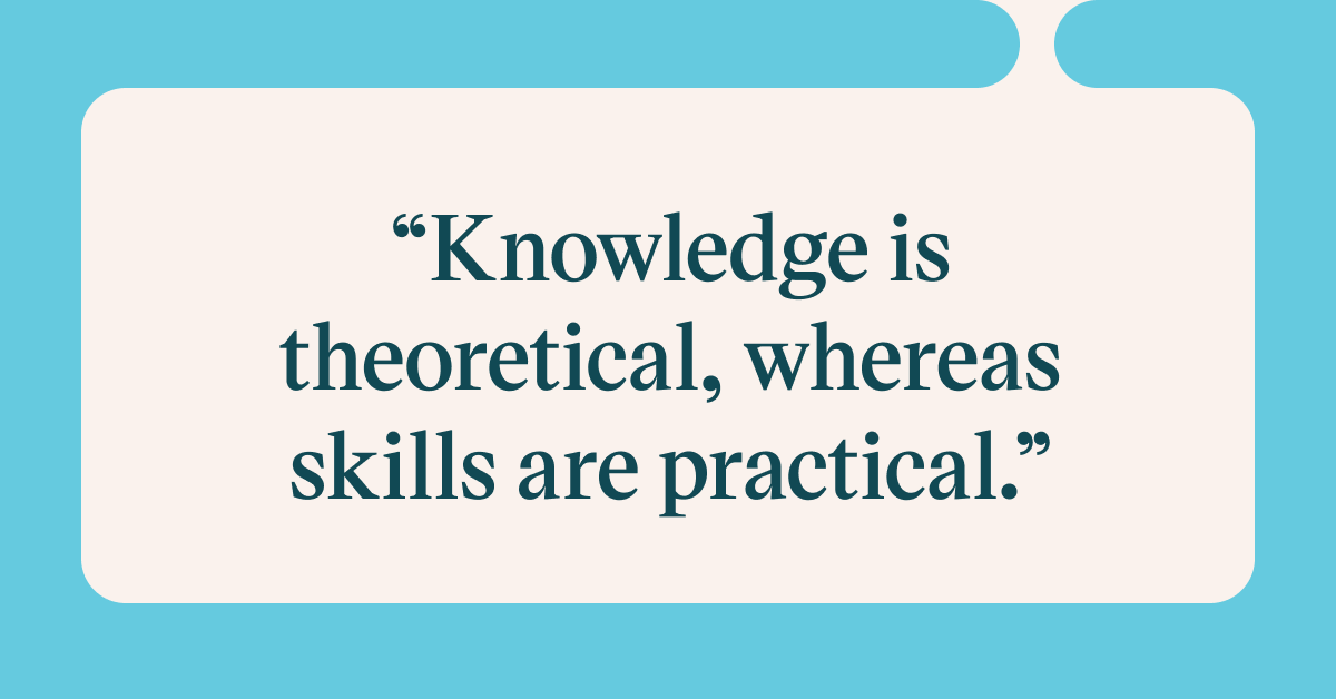 Pull quote with the text: Knowledge is theoretical, whereas skills are practical