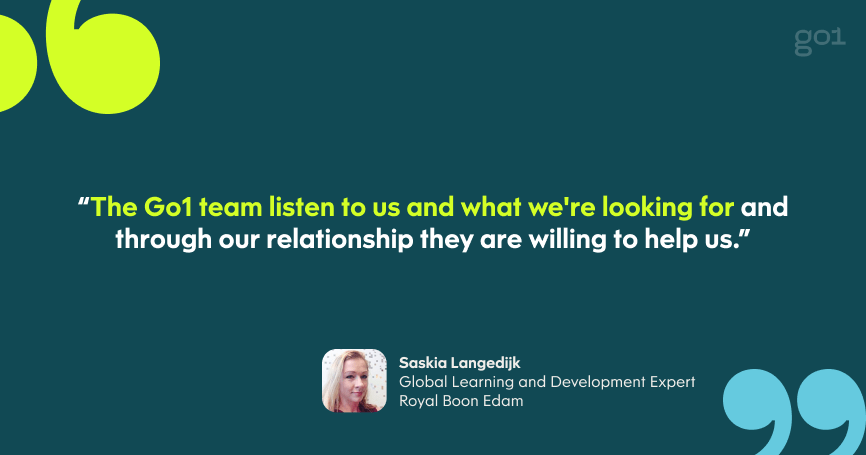 Quote graphic: “The Go1 team listen to us and what we're looking for and through our relationship they are willing to help us.”