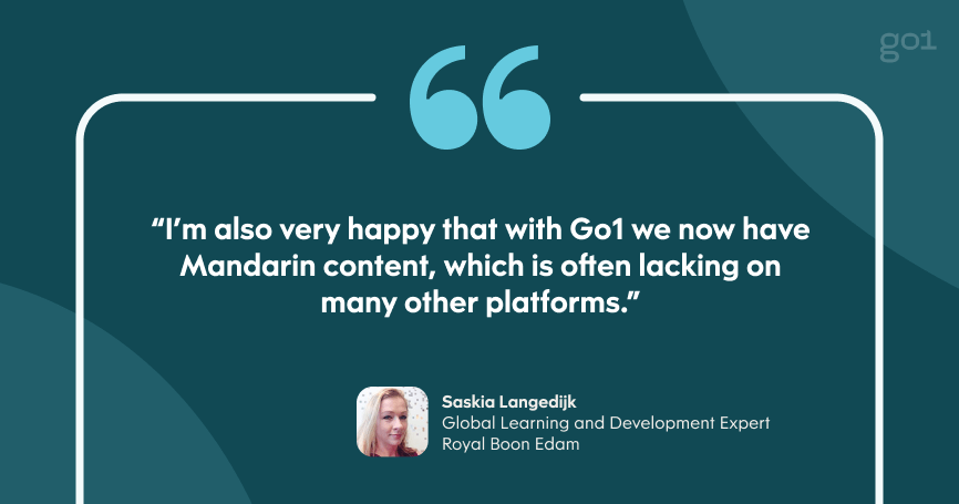 Quote graphic: “I’m also very happy that with Go1 we now have Mandarin content, which is often lacking on many other platforms.”