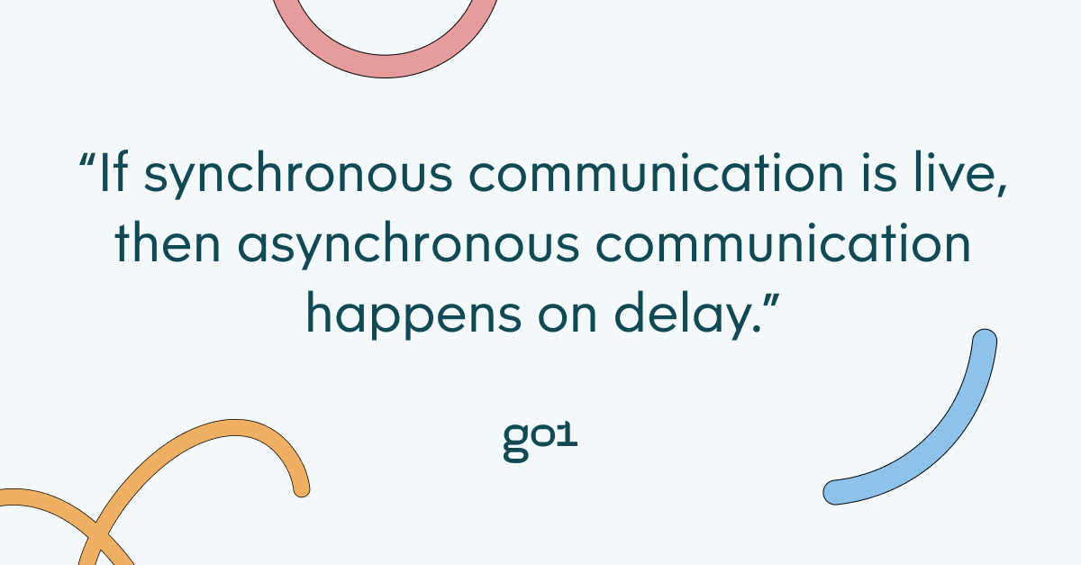 Pull quote with the text: if synchronous communication is live, then asynchronous communication happens on delay.