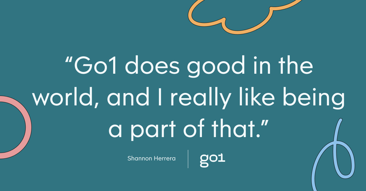 Pull quote with the text: Go1 does good in the world, and I really like being a part of that.